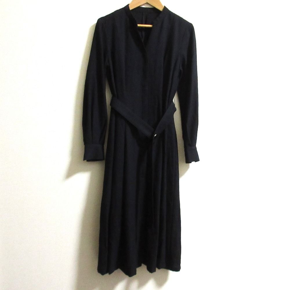 22AW ANAYI アナイ ウール ベルテッド フ ワンピース サイズ34 ネイビー レディース 古着