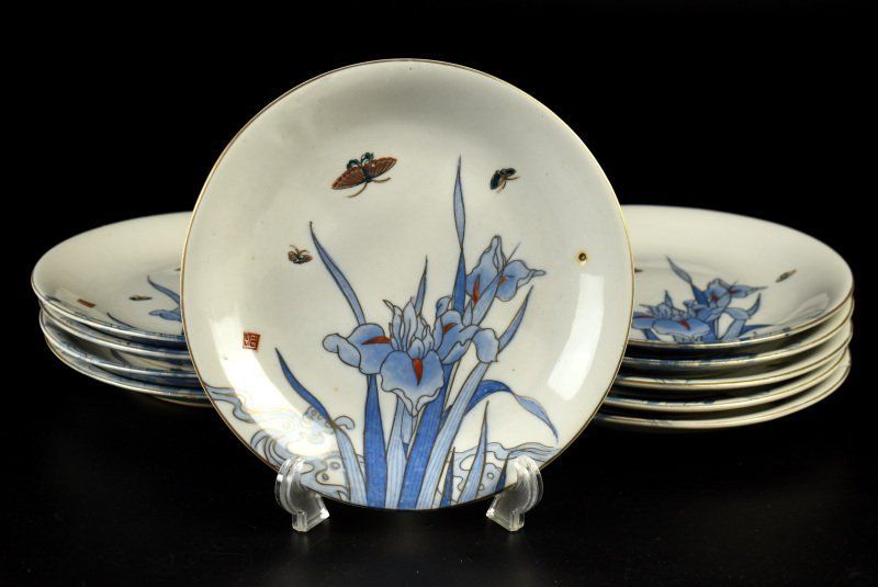 蔵C 9448 c 1 有田肥前 染付花文 中皿 七寸皿 十客