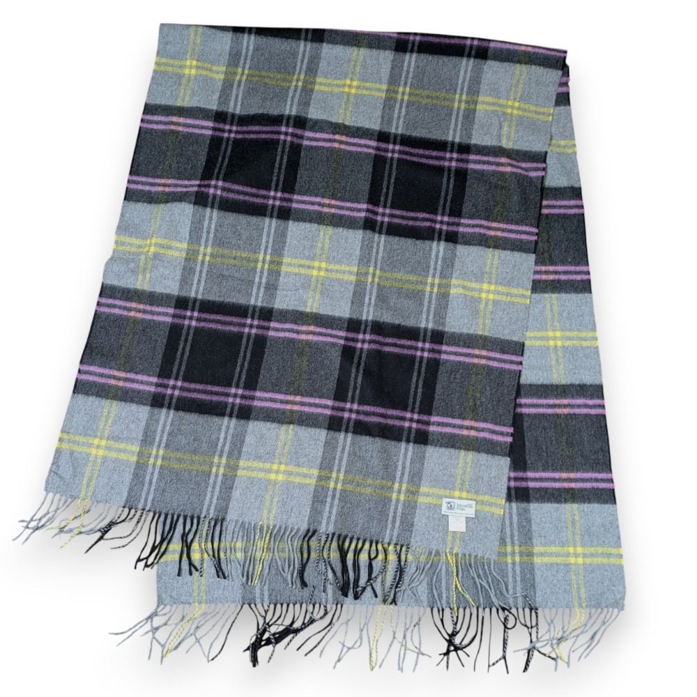 Johnstons of Elgin ジョンストンズオブエルガン カシミヤ チェック 大判 マフラー グレー ブラック メンズ レディース 古着