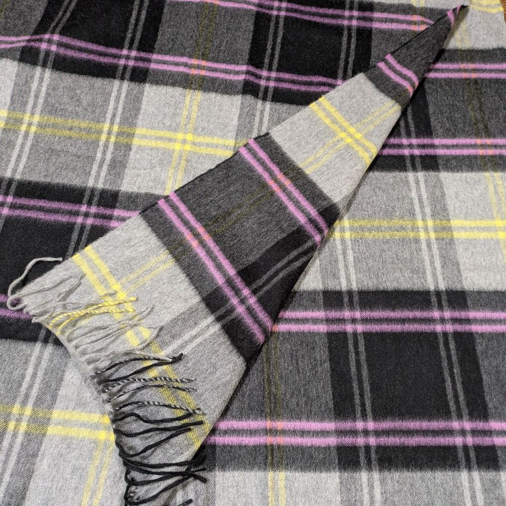 Johnstons of Elgin ジョンストンズオブエルガン カシミヤ チェック 大判 マフラー グレー ブラック メンズ レディース 古着