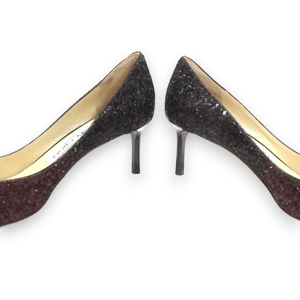  JIMMY CHOO ジミーチュウ Romy 60 グリッターグラデーション ポインテッドトゥ パンプス 34.5 約21.5 cm ボルドー ブラック レディース 古着 ハイヒール パンプス パンプス