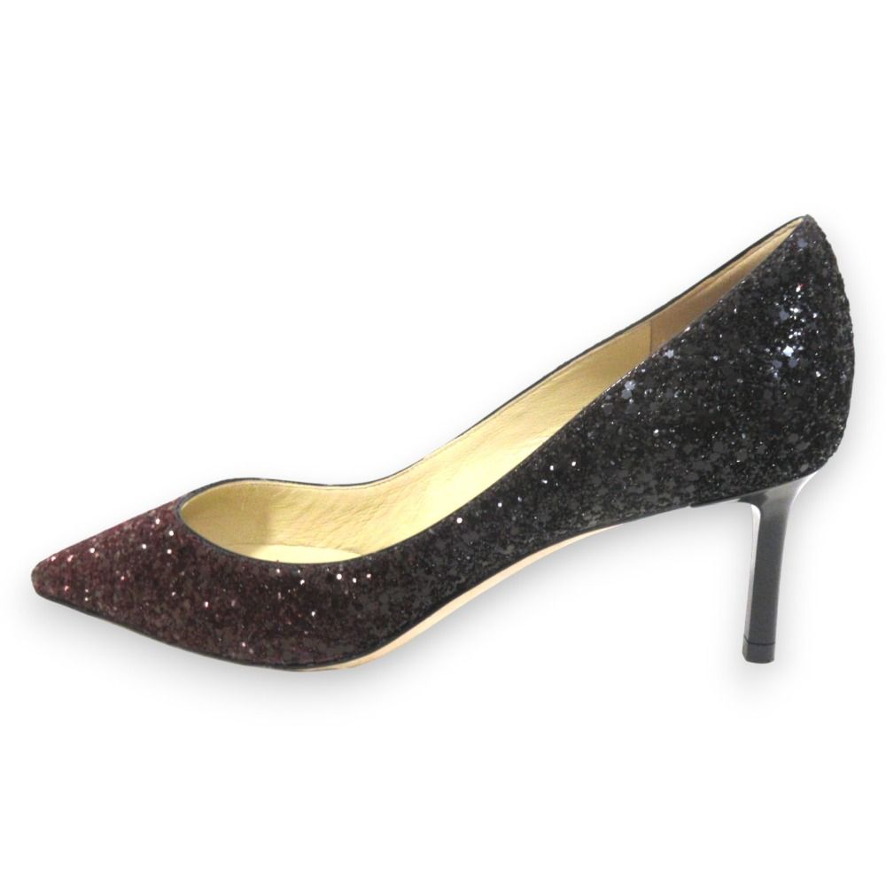 JIMMY CHOO ジミーチュウ Romy 60 グリッターグラデーション ポインテッドトゥ パンプス 34.5 約21.5 cm ボルドー ブラック レディース 古着