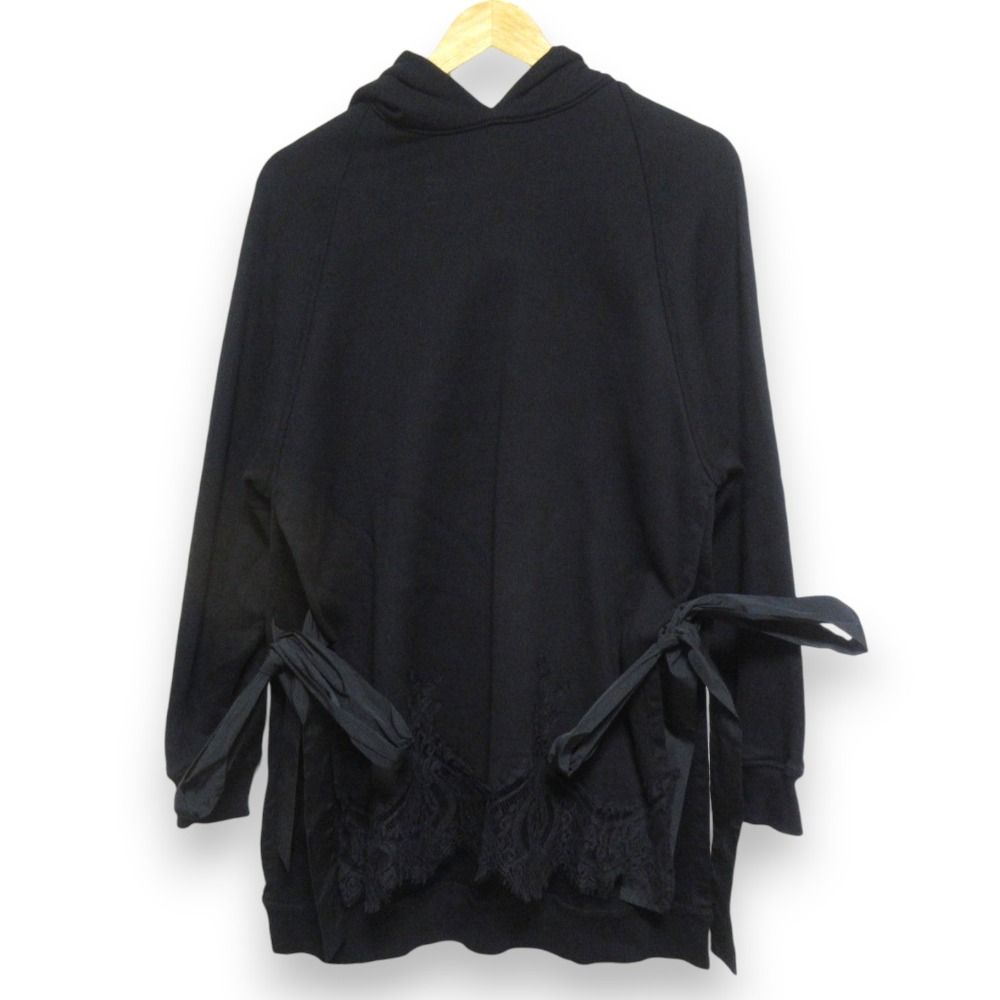 VALENTINO ヴァレンティノ サイドリボン レースパッチ スウェット パーカー XSサイズ ブラック レディース 古着