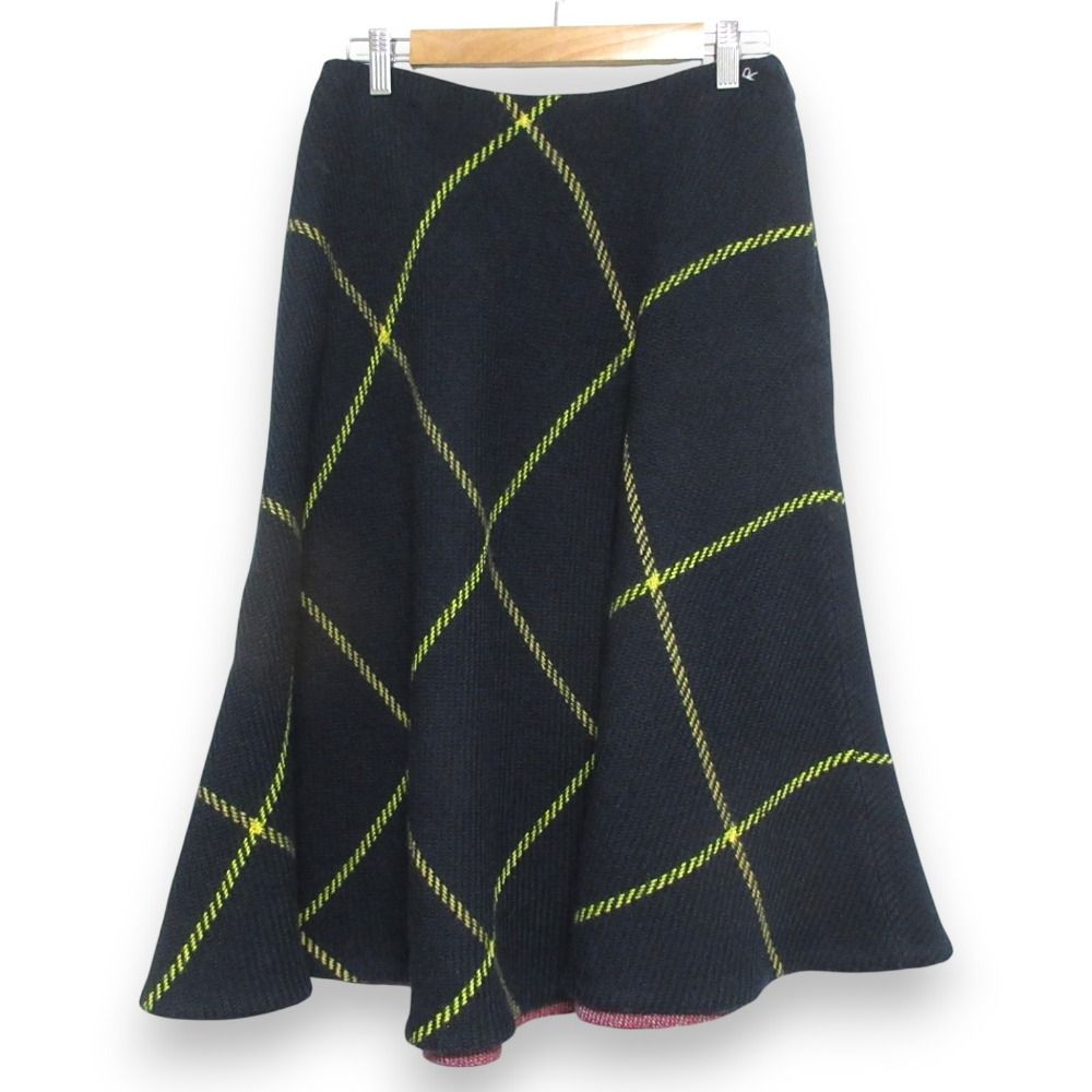 45R フォーティファイブアール ダブルクロスツィードスカート 7104010 サイズ3 グリーン ネイビー イエロー レディース 古着