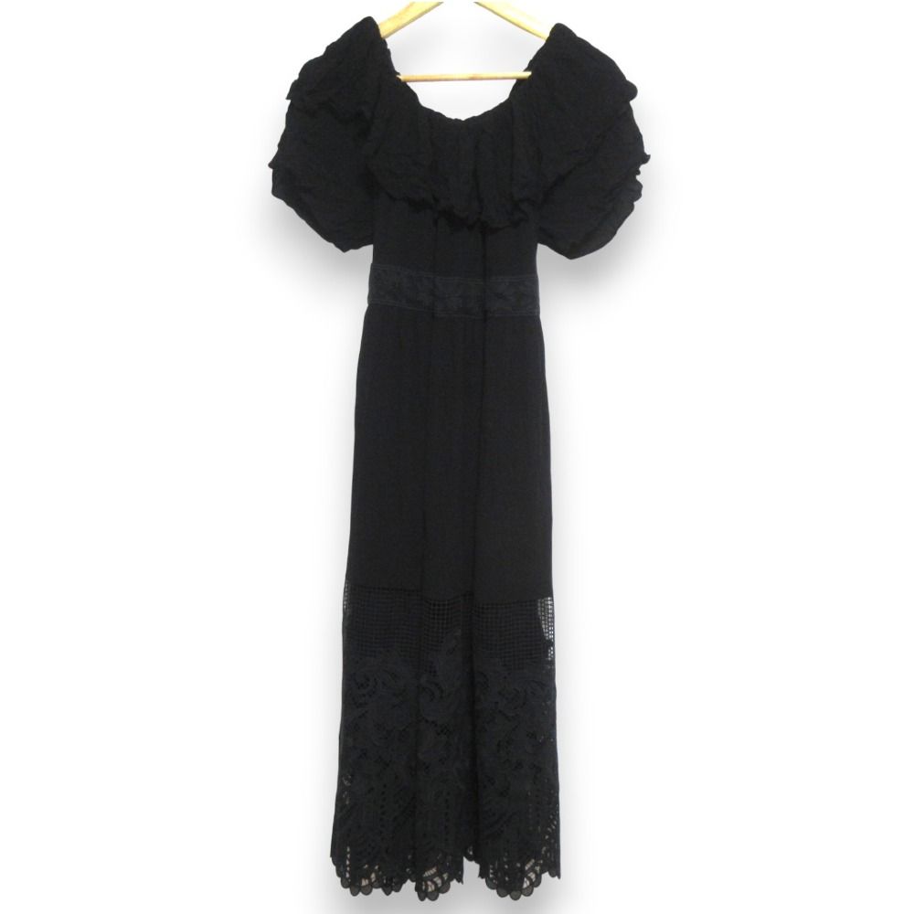 25 AW GRACE CLASS グレースクラス グレースコンチネンタル ラッフルレース切替マキシ ロングワンピース 36 ブラック レディース 古着