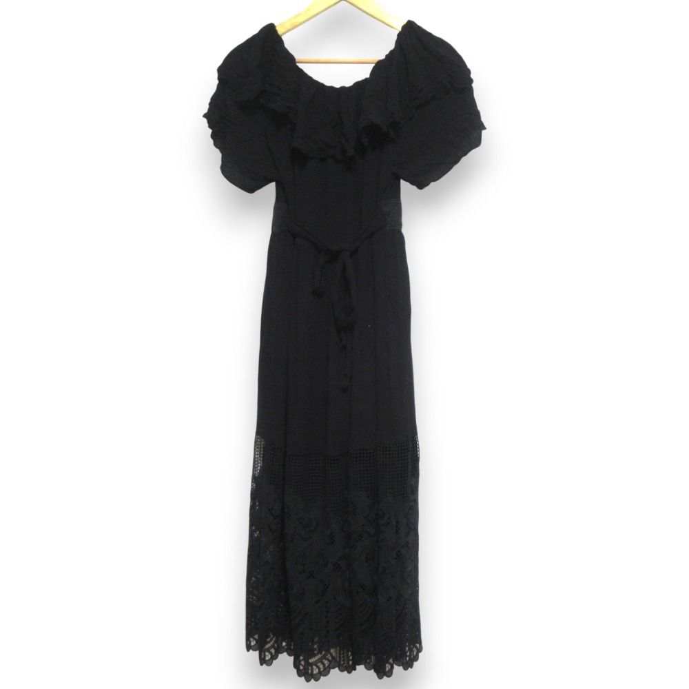 25AW GRACE CLASS グレースクラス グレースコンチネンタル ラッフルレース切替マキシ ロングワンピース 0225331005 36 ブラック レディース 古着