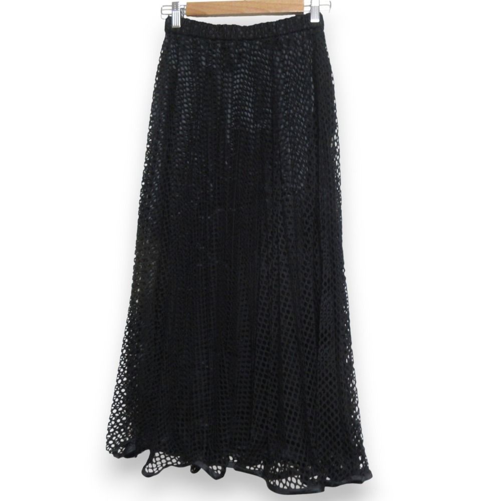 25AW UN3D. アンスリード メッシュ オリガミ プリーツ スカート 522530800601 サイズ38 ブラック レディース 古着