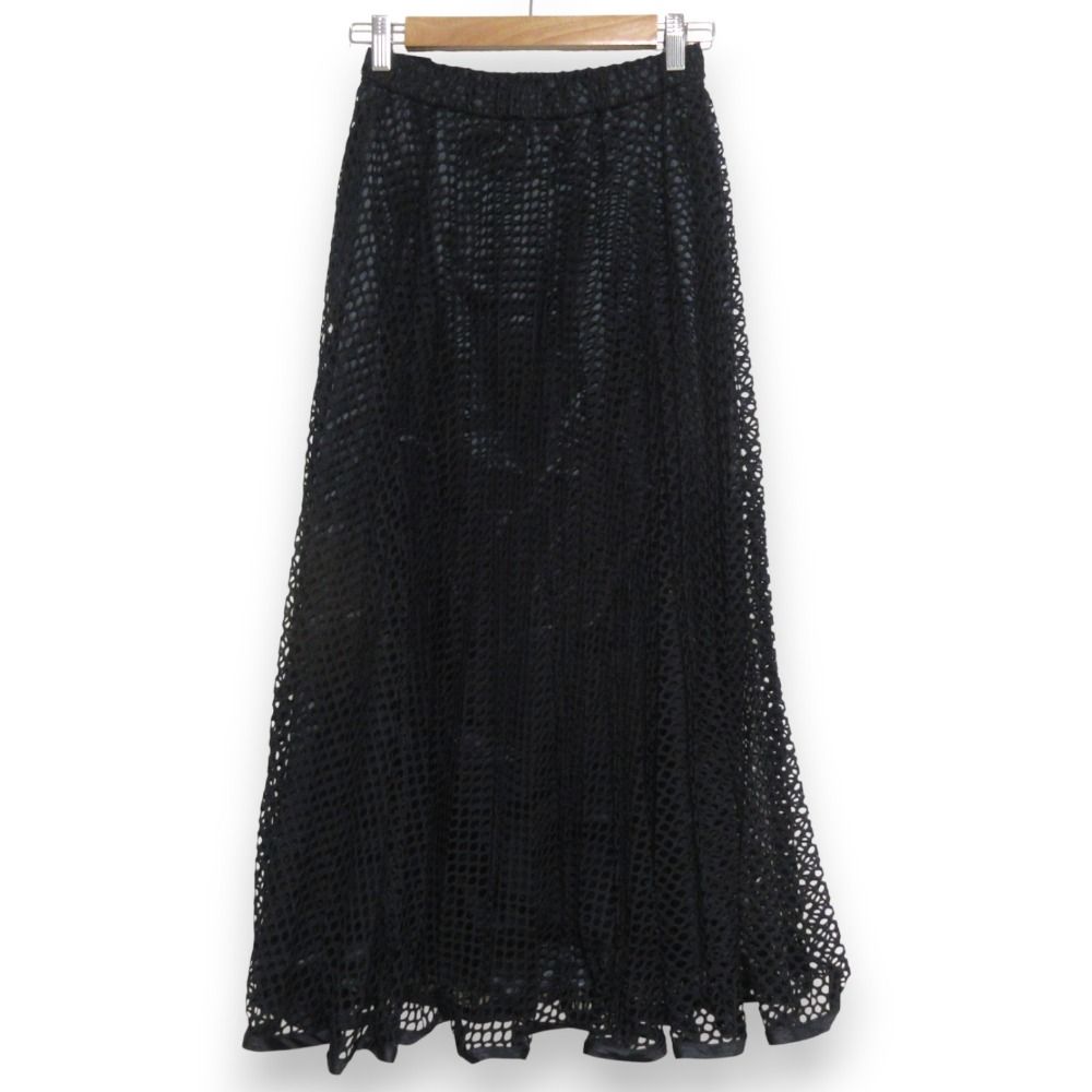 25AW UN3D. アンスリード メッシュ オリガミ プリーツ スカート 522530800601 サイズ38 ブラック レディース 古着