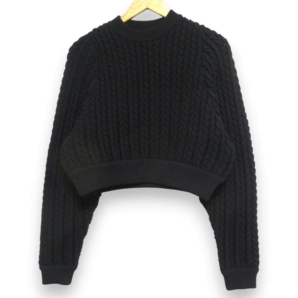 美品 24AW ENFOLD エンフォルド 二つ編み クロップド ニットセーター プルオーバー 300HA170-2210 サイズ38 ブラック レディース 古着  USED