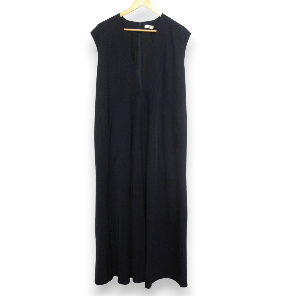 23AW TOMORROWLAND .B トゥモローランド ハイツイストギャバジン Vネックロングワンピース 48-06-34-06701 サイズ38 ネイビー レディース 古着