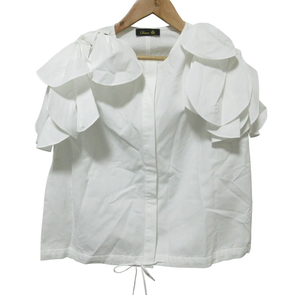 クリーニング済 DRAWER ドゥロワー ノースリーブ ショルダーリボン ブラウス 6521-299-1198 ホワイト レディース 古着