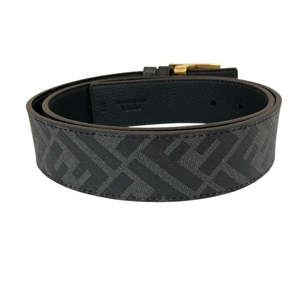 FENDI フェンディ FFバックル ズッカ柄 リバーシブルレザーベルト 90 36 ゴールド 金具 ブラック グレー メンズ 古着