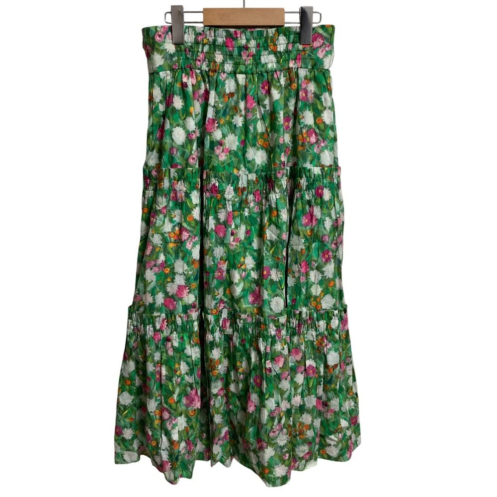 24SS STRASBURGO ストラスブルゴ フラワープリント ティアード ロングスカート サイズ36 グリーン レディース 古着