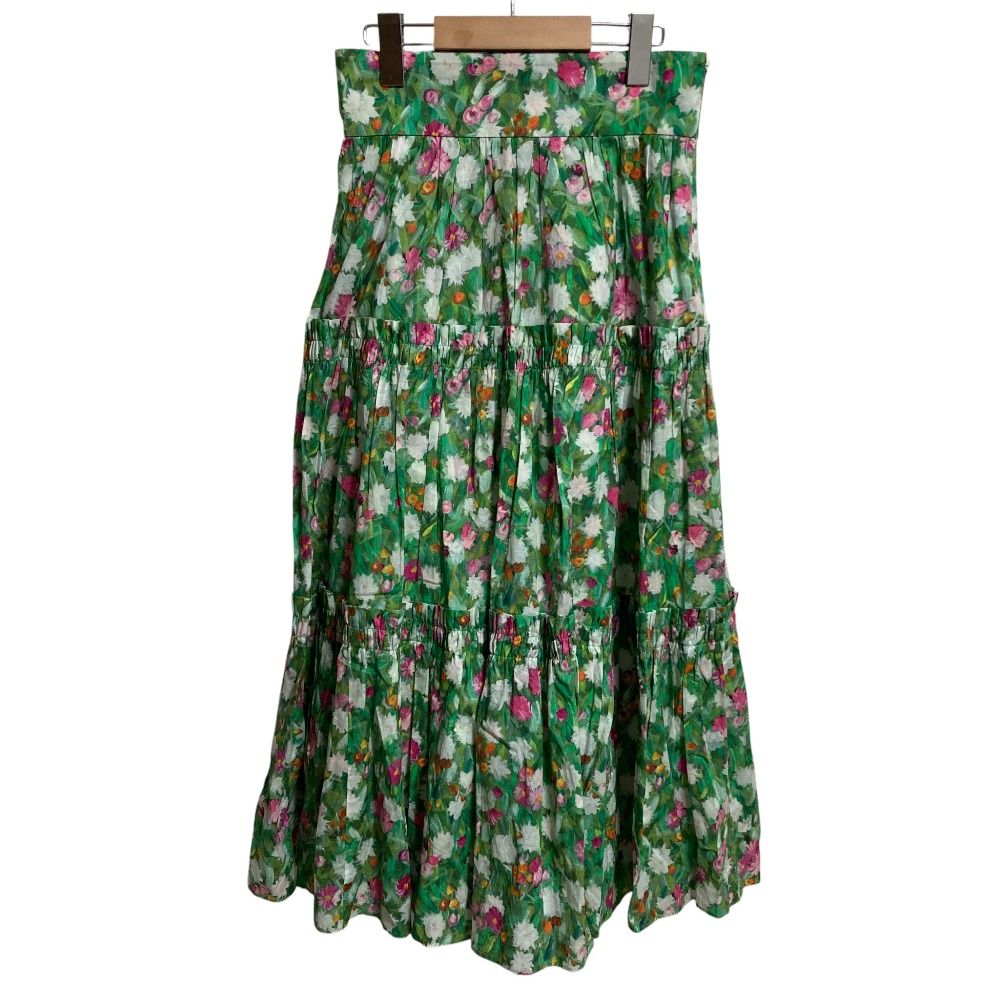 24SS STRASBURGO ストラスブルゴ フラワープリント ティアード ロングスカート サイズ36 グリーン レディース 古着