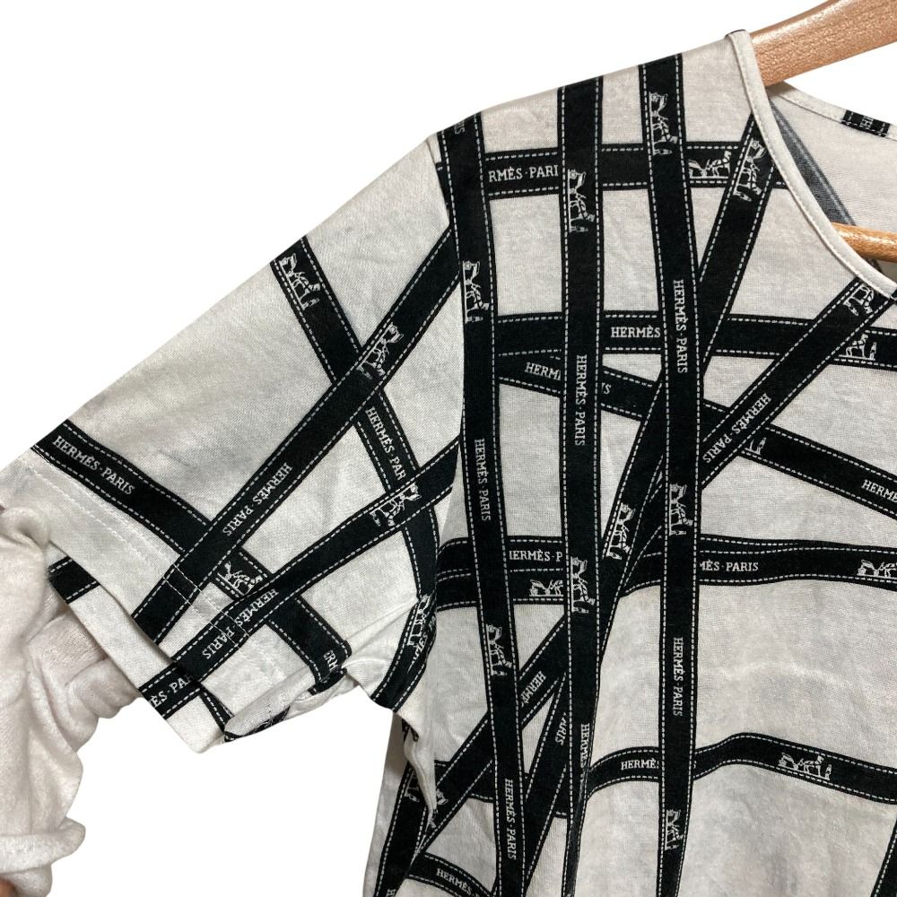 エルメス HERMES マルジェラ期 Tシャツ 半袖 リボン テープ柄 HERMES エルメス マルジェラ期 ボルデュック リボンプリント 半袖
