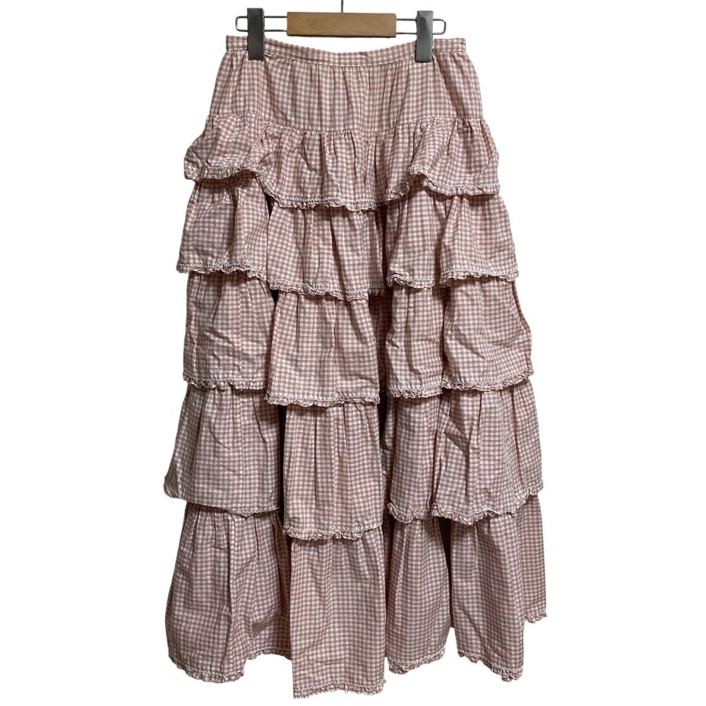WONDERFUL WORLD ワンダフルワールド チェックレースティアードスカート ピンク レディース 古着