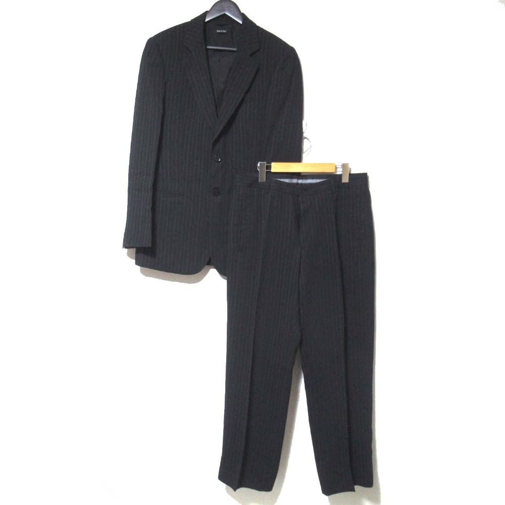 GIORGIO ARMANI ジョルジオアルマーニ ストライプ柄 テーラードジャケット スラックスパンツ スーツ セットアップ 48 ブラック メンズ 古着