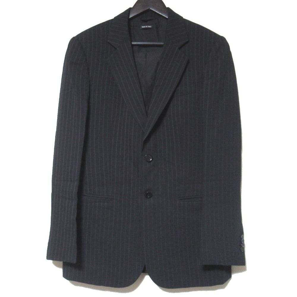 GIORGIO ARMANI ジョルジオアルマーニ ストライプ柄 テーラードジャケット スラックスパンツ スーツ セットアップ 48 ブラック メンズ 古着