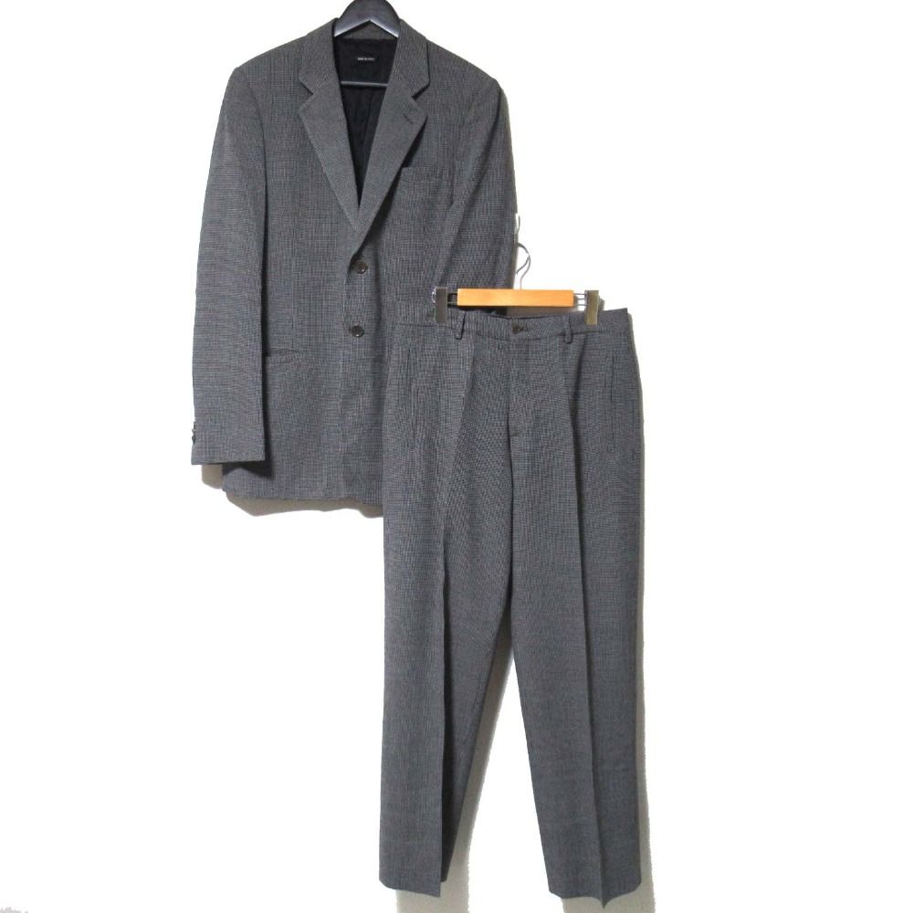 GIORGIO ARMANI ジョルジオアルマーニ マイクロチェック柄 テーラードジャケット スラックスパンツ スーツ セットアップ 48 灰 メンズ 古着