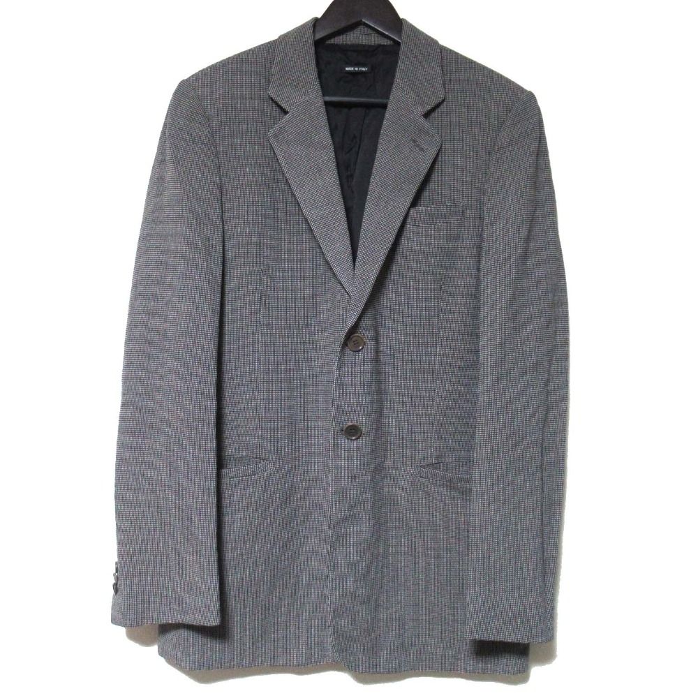 GIORGIO ARMANI ジョルジオアルマーニ マイクロチェック柄 テーラードジャケット スラックスパンツ スーツ セットアップ 48 灰 メンズ 古着