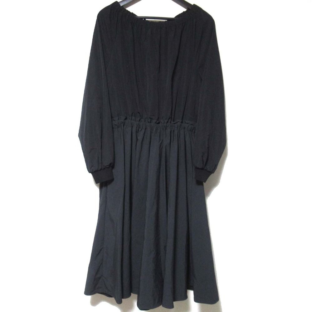 22AW MONCLER モンクレール ABITO ルーズフィット 長袖 ロング丈 ドッキング ワンピース H20932G00006 サイズ40 ブラック レディース 古着