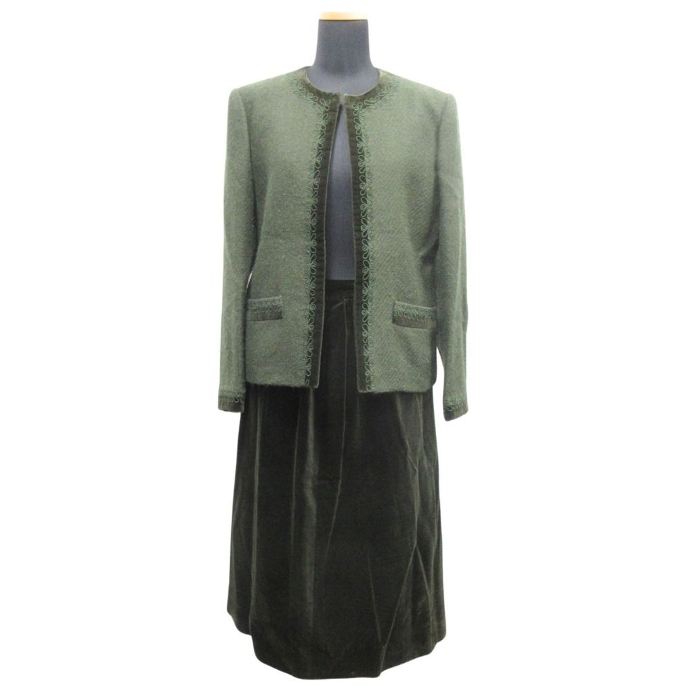 MAISON DE LILIANA メゾンドリリアナ ベロア セットアップ ジャケット スカート 刺繍 サイズ11AB2 緑 グリーン レディース 古着