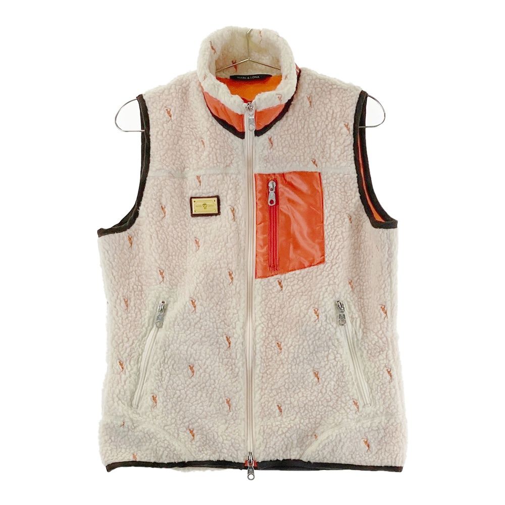 サイズ：S MARK&LONA マークアンドロナ ボアジップベスト 刺繍 総柄