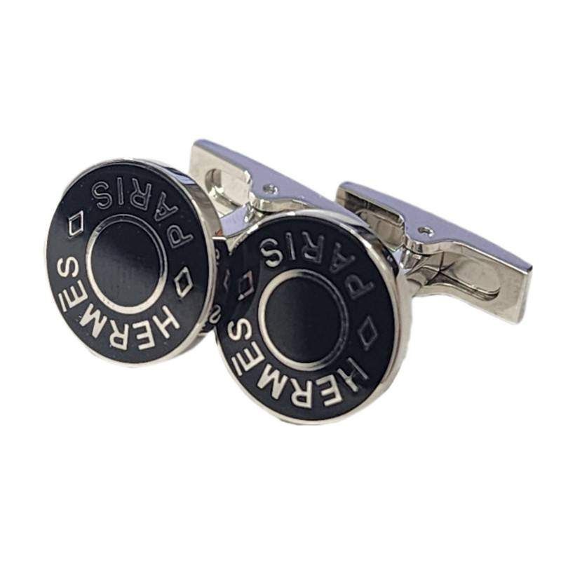 HERMES エルメス リコル ブラック メタル カフス ボタン カフリンクス メンズ ジュエリー 32510K218