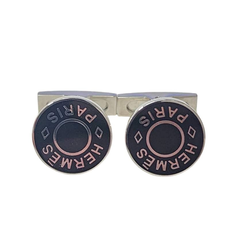 HERMES エルメス リコル ブラック メタル カフス ボタン カフリンクス メンズ ジュエリー 32510K218