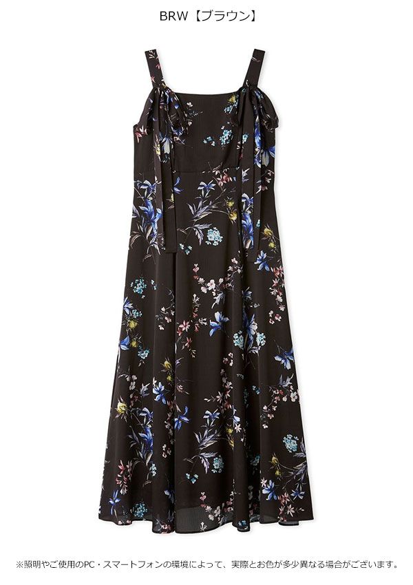 リボンディテールフローラルワンピース ロング丈