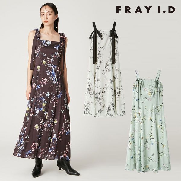 フレイアイディー FRAY I.D ワンピース 25秋冬 リボンディテールフローラルワンピース ロング丈 ノースリーブ 花柄 fwfo255077