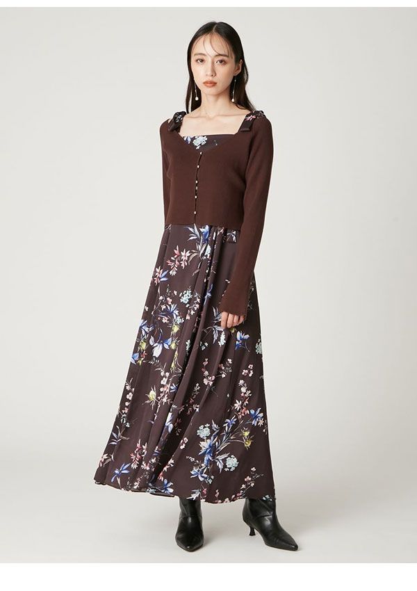 リボンディテールフローラルワンピース