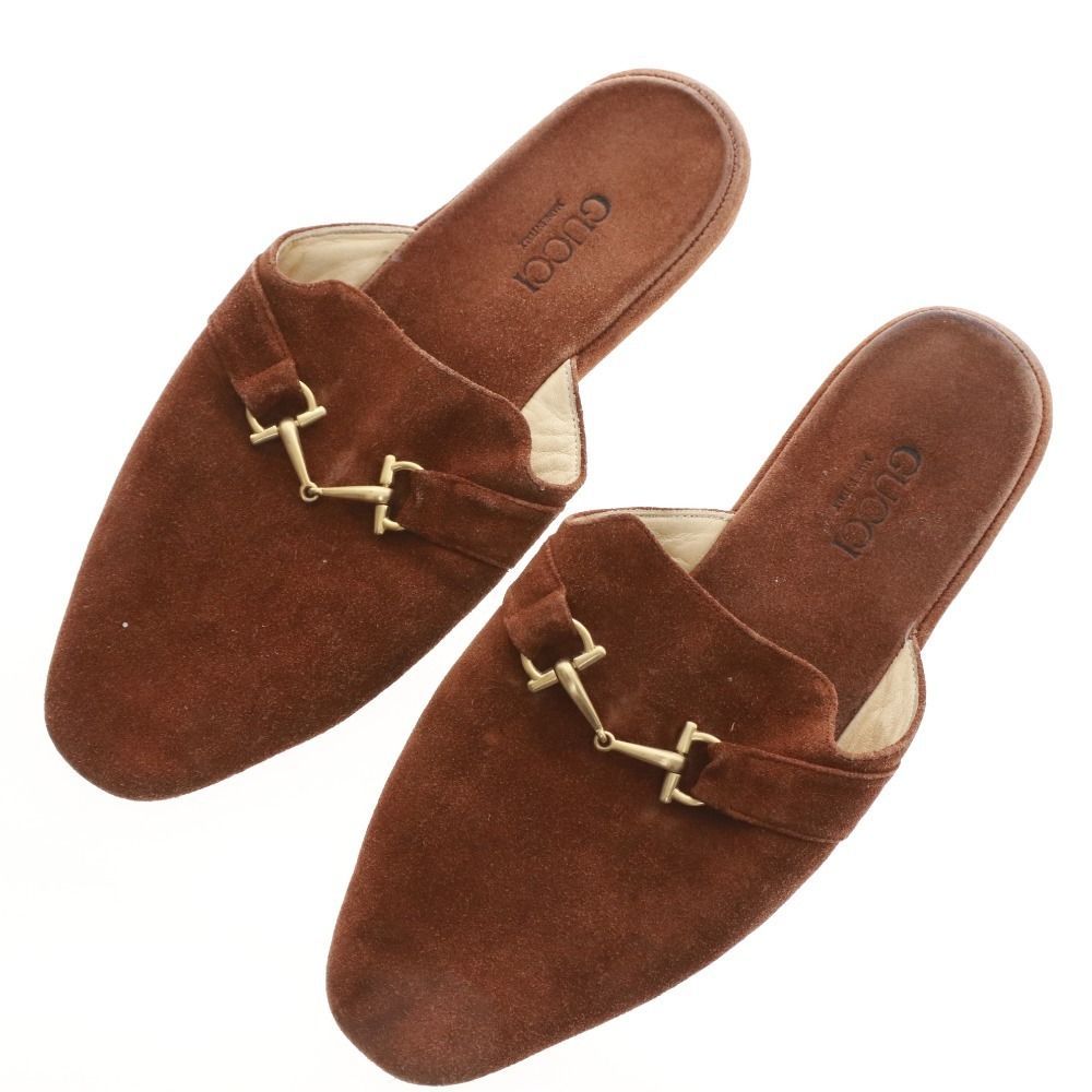  グッチ ミュール サンダル 靴 スエード ホースビット フラット レディース 36 23 cm相当 ブラウン ミュール サンダル ミュール