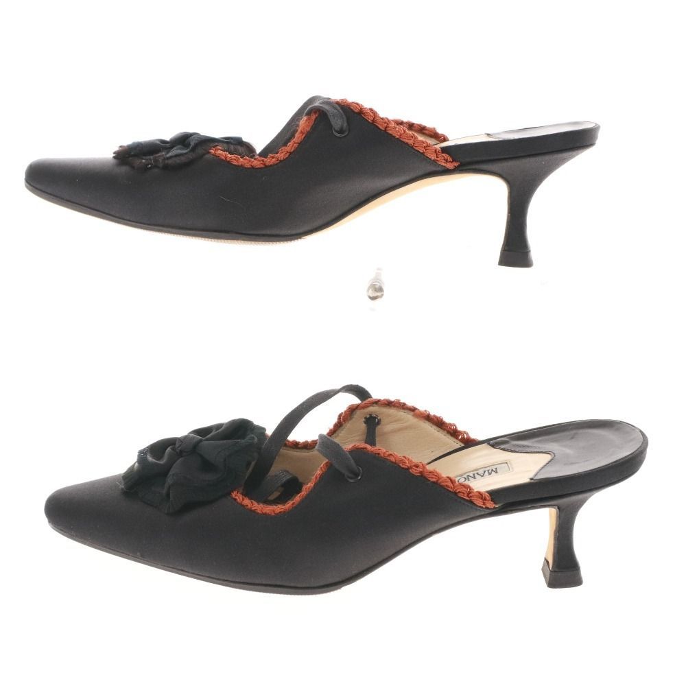 マノロブラニク サンダル 靴 レースアップ フラワー レディース 37 23.5 cm相当 ブラック