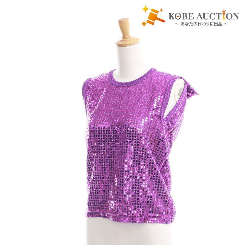 コムデギャルソン ノースリーブ トップス スパンコール スクエア レディース S パープル