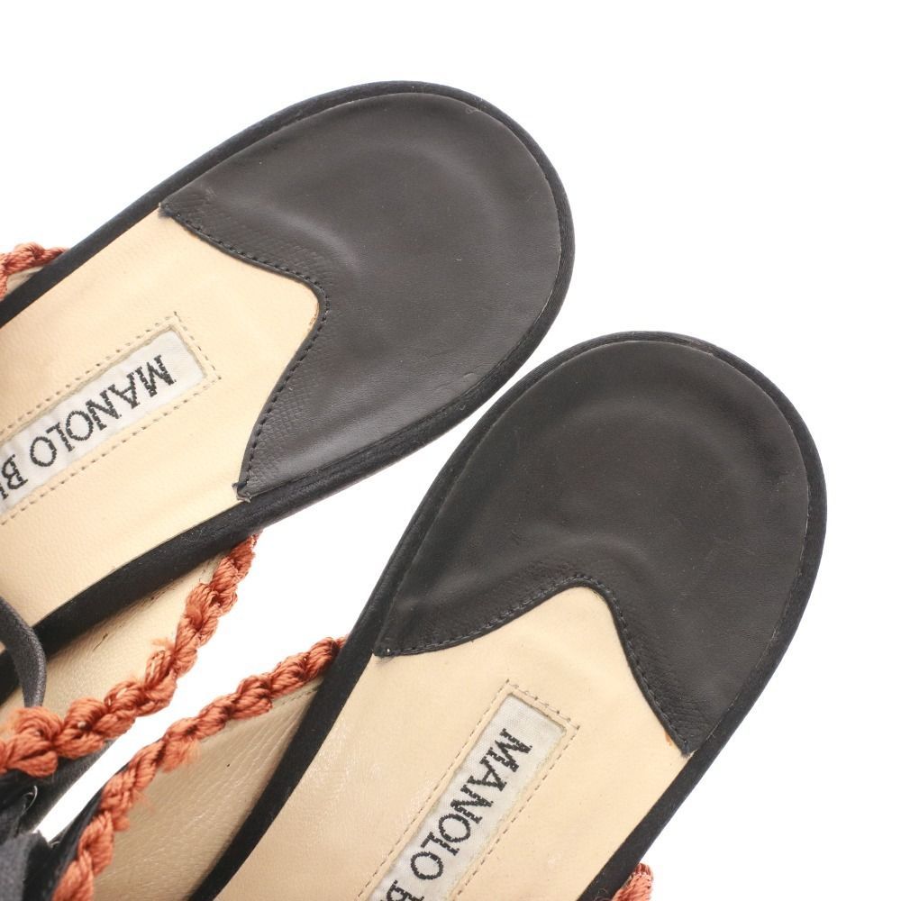  マノロブラニク サンダル 靴 レースアップ フラワー レディース 37 23.5 cm相当 ブラック サンダル サンダル ミュール
