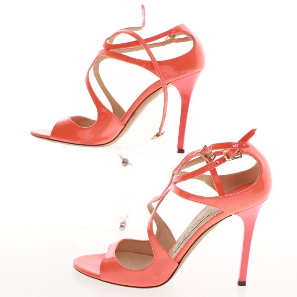 ジミーチュウ サンダル 靴 LANG パテントレザー ピンヒール デザインストラップ レディース 36 1 2 23.5 cm相当 オレンジ