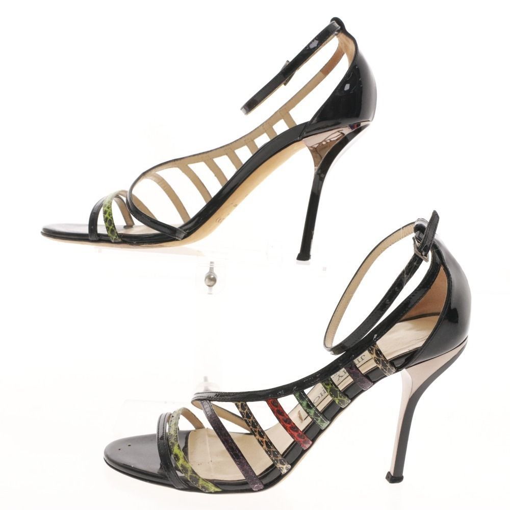 □ ジミーチュウ サンダル 靴 パテントレザー パイソン アンクル