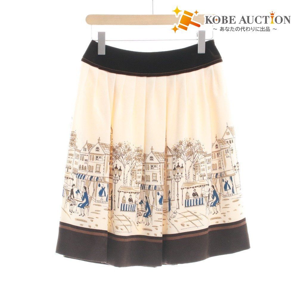 エムズグレイシー スカート ひざ丈 ボトムス ベロア 柄 レディース 38 M相当 オフホワイト ブラウン系