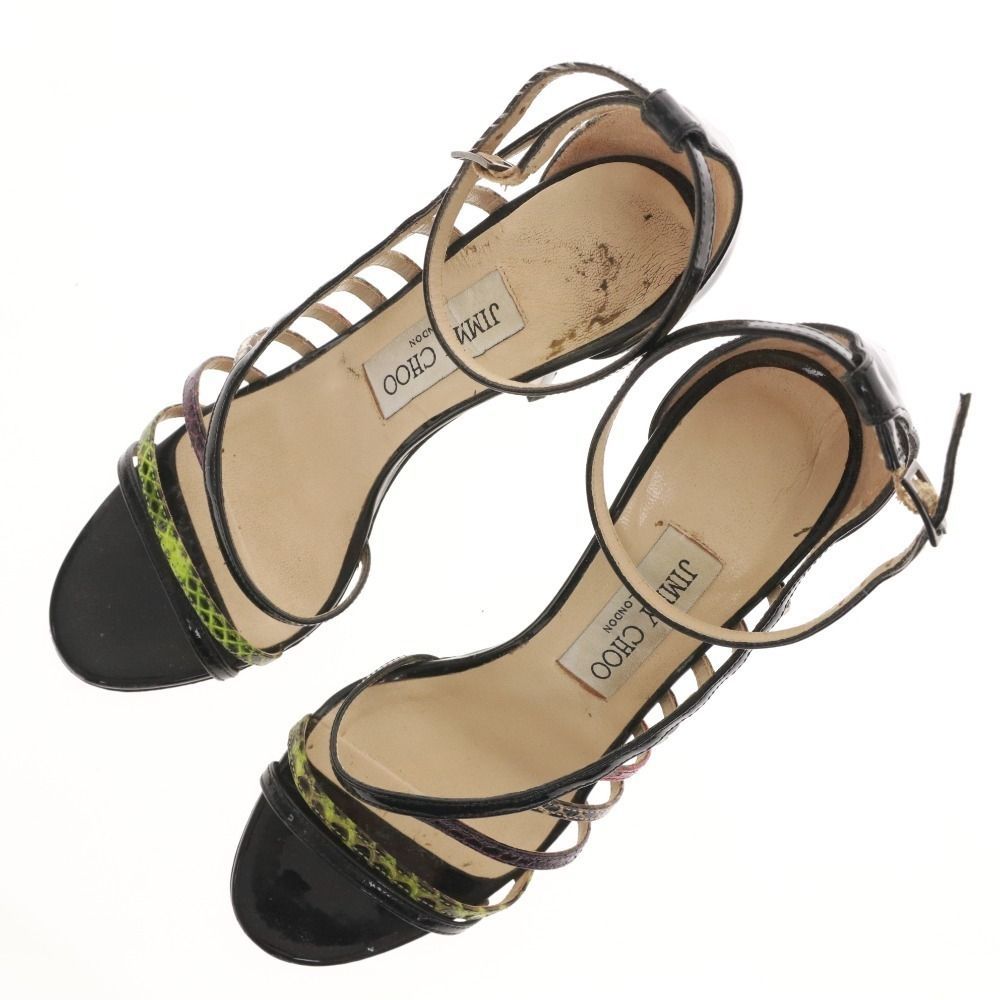 □ ジミーチュウ サンダル 靴 パテントレザー パイソン アンクル