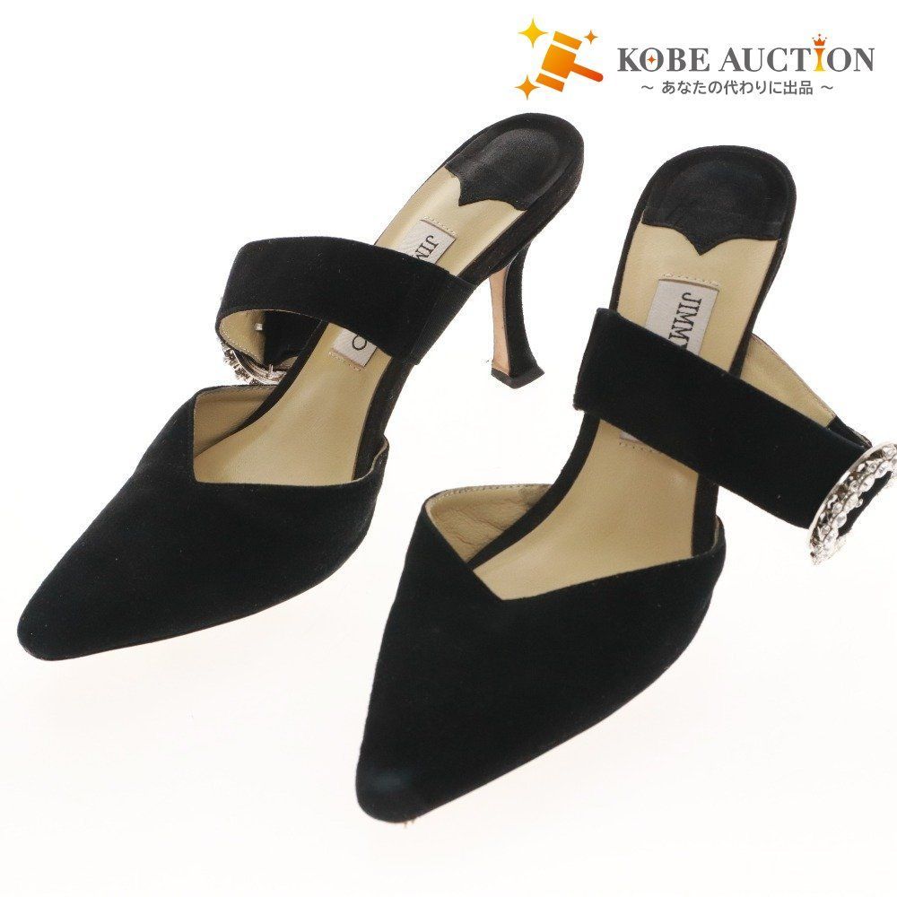 ジミーチュウ ミュール サンダル 靴 スエード クリスタルバックル レディース 36 23 cm相当 ブラック