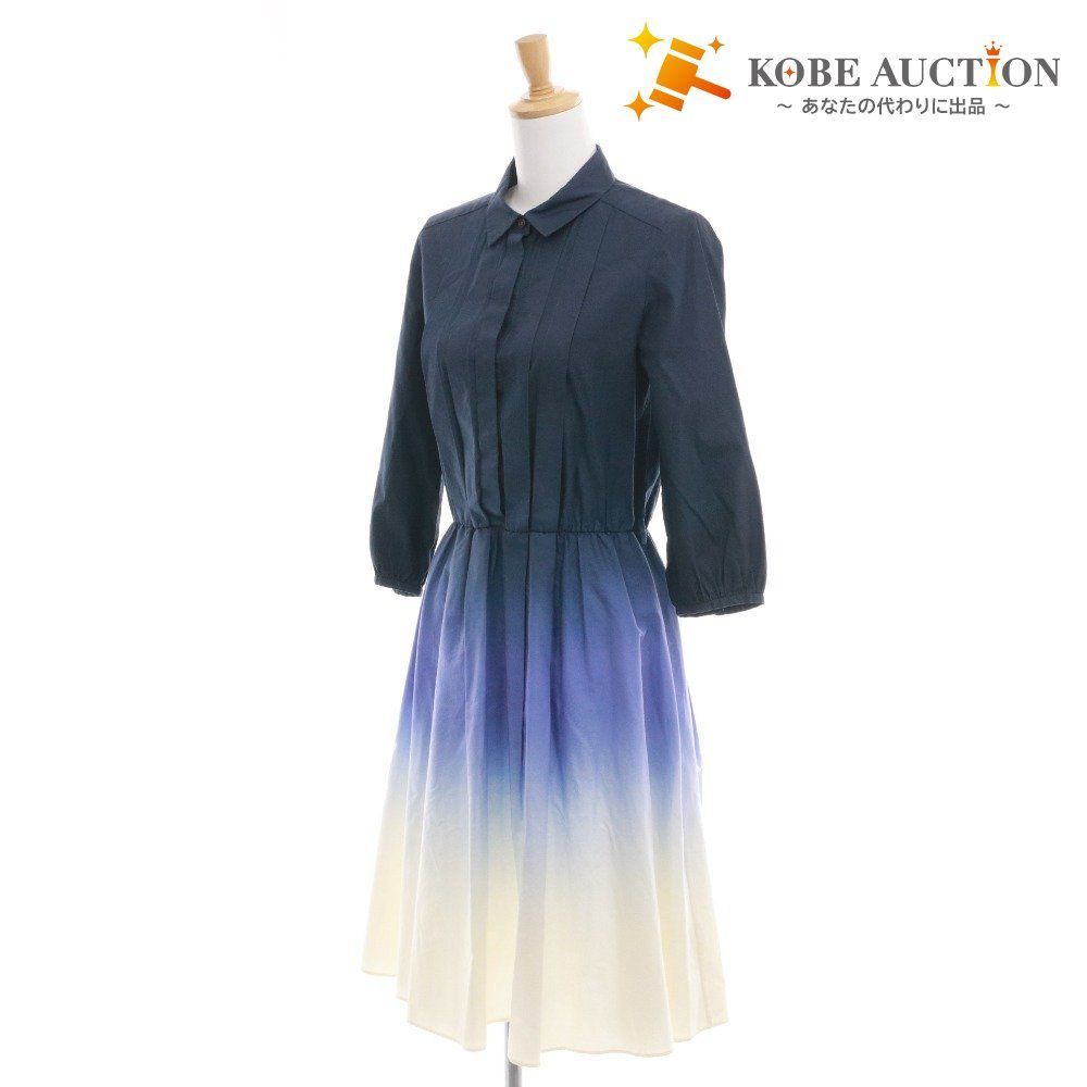 アキコオガワ ロングワンピース 長袖 トップス ボトムス プリーツ グラデーション レディース 38 M相当 ブルー系 付き