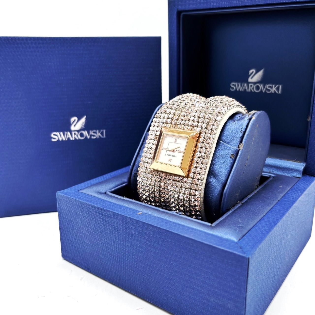 SWAROVSKI スワロフスキー 腕時計 クリスタルストーン×スクエア ゴールド金具 レディース ユニセックス 男女兼用