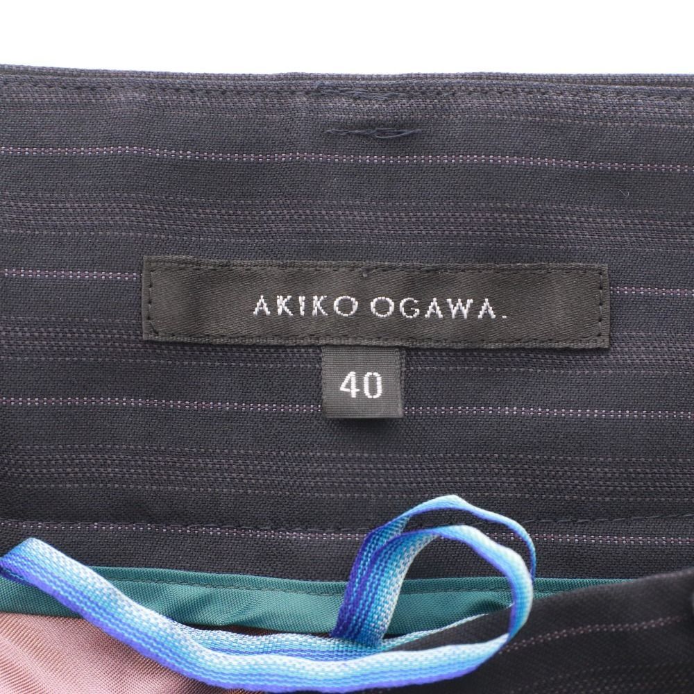  アキコオガワ AKIKO OGAWA パンツ 133-14015 ボトムス センタープレス ストライプ レディース 40 L相当 ネイビー スラックス パンツ