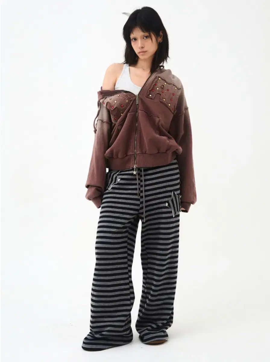EXPIRED GIRL ストライプ BIG スウェットパンツ