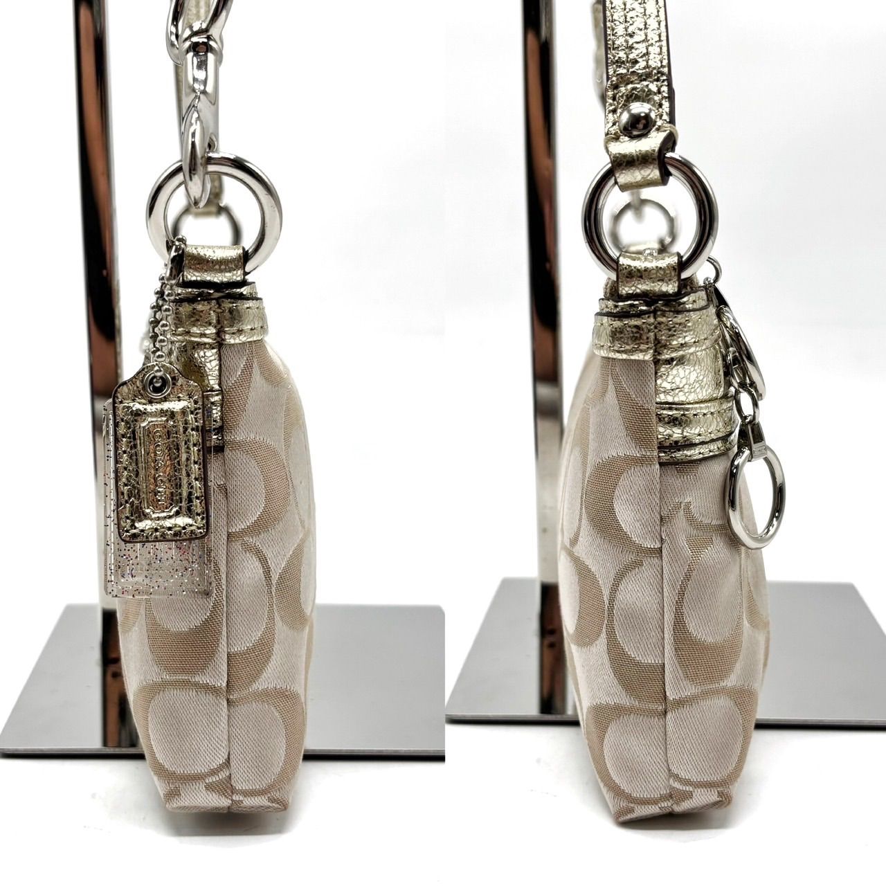良品】 coach コーチ poppy シグネチャー ベージュ シルバー 