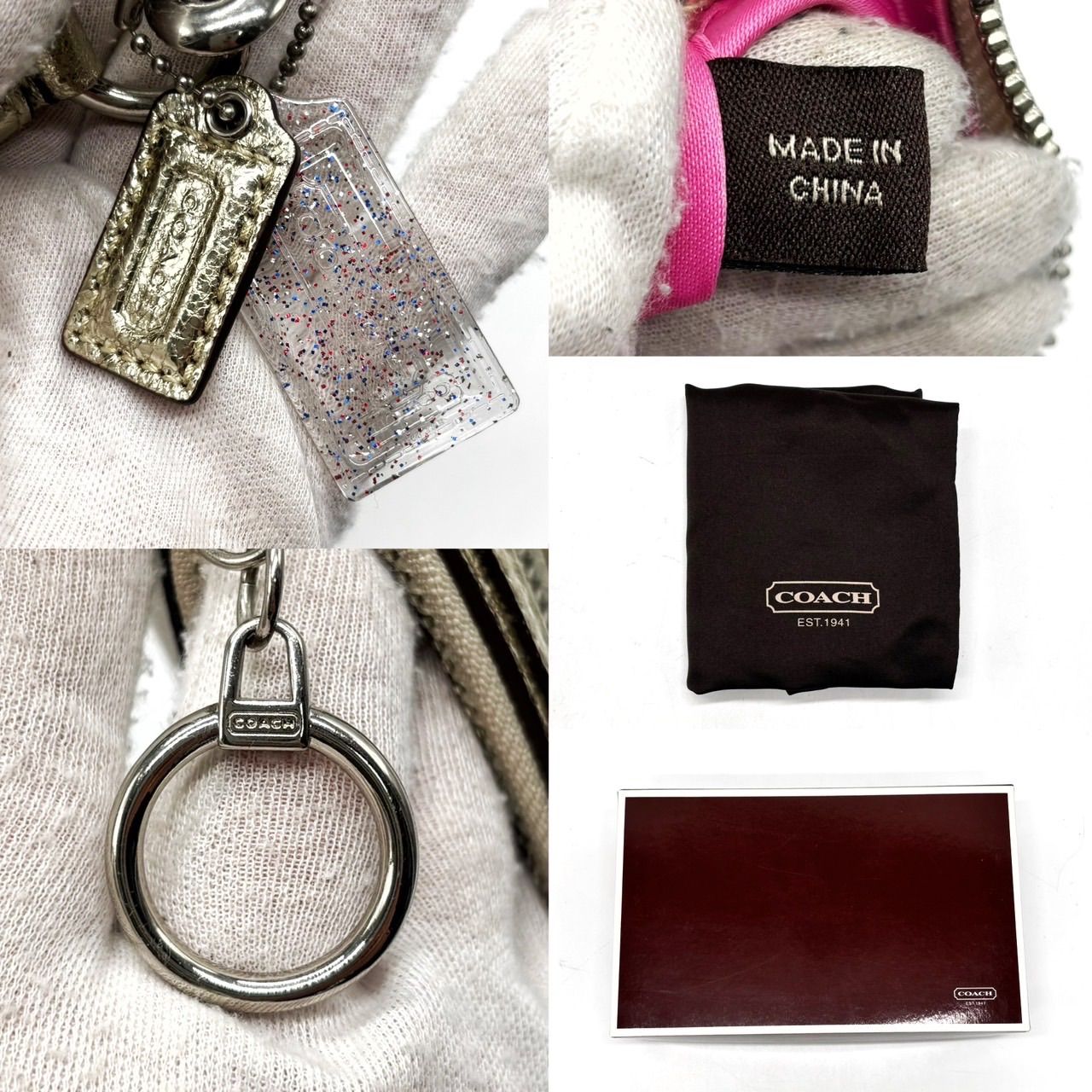 良品】 coach コーチ poppy シグネチャー ベージュ シルバー 
