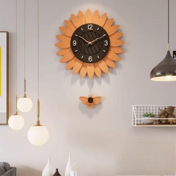 ひまわり蜂】掛け時計 静音 ポップ インテリア 壁掛け サンフラワー