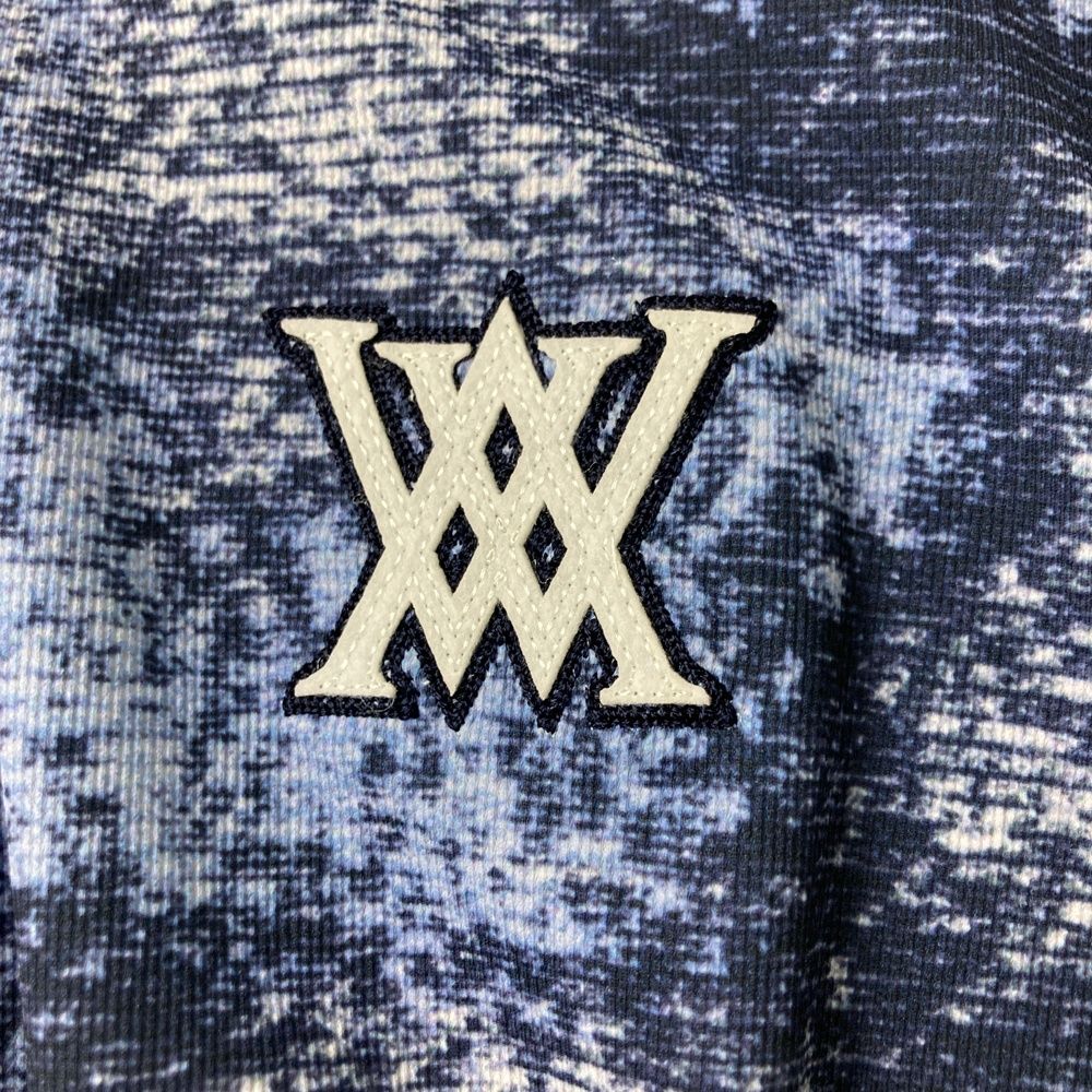 サイズ：XL ANEW GOLF アニューゴルフ 半袖ポロシャツ 総柄 ネイビー系