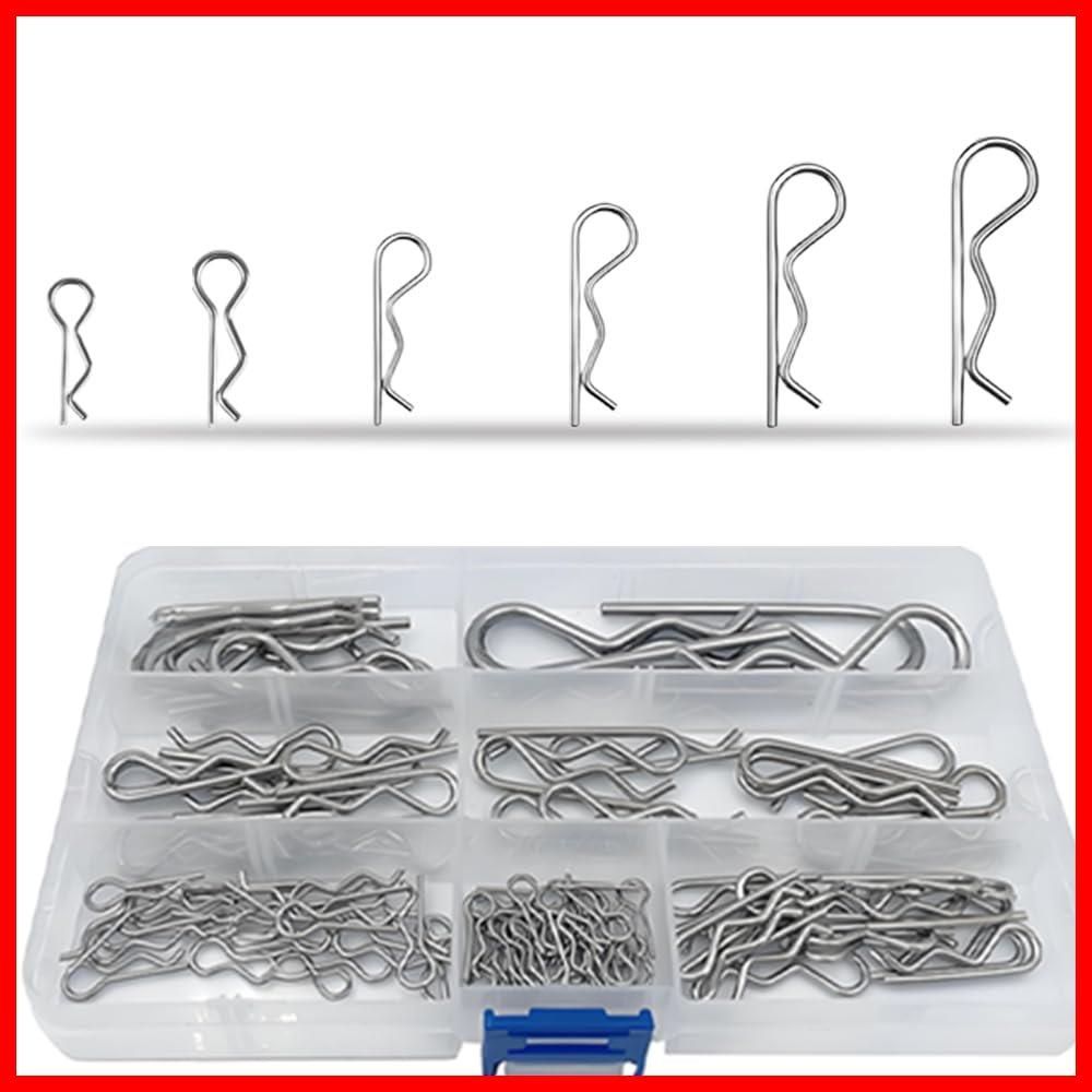 ピンセット 100個入り 6種類サイズ 割りピン 収納ケース付き 銀色 炭素